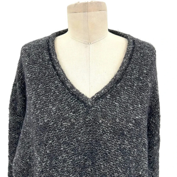 Eileen Fisher Vintage Marled Charcoal Gray V-Neck Sweater Tunic Size Large - Picture 2 of 7